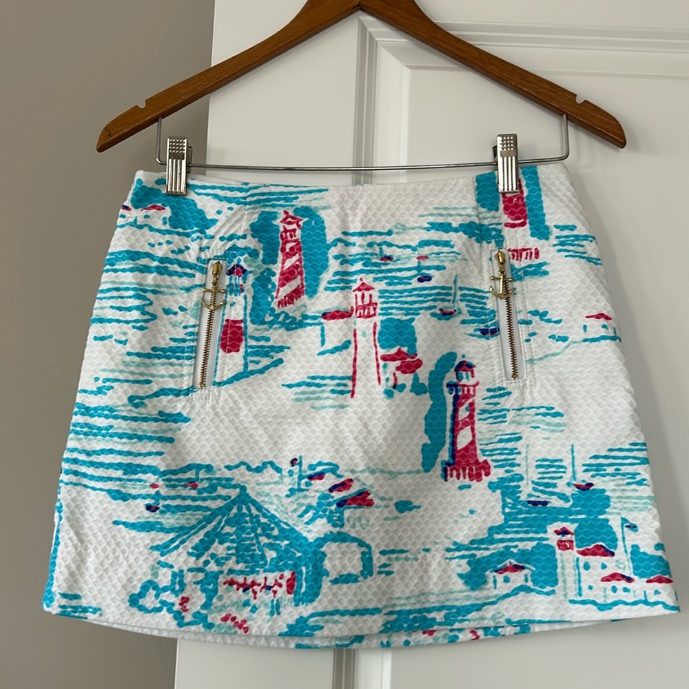 Lilly Pulitzer Tate Skirt Watch Out Lighthouse Print, SZ 2 w MEASUREMENTS